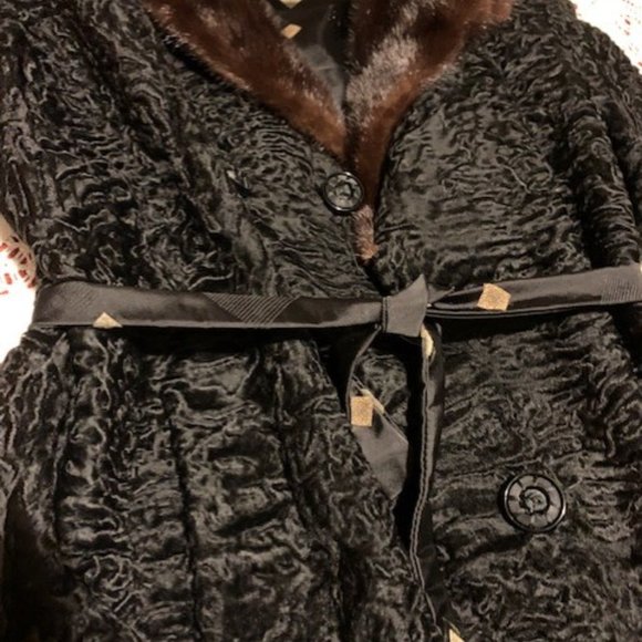 Genuine Swakara South-West African Fur Lamb's Coat with mink Collar - Picture 12 of 16